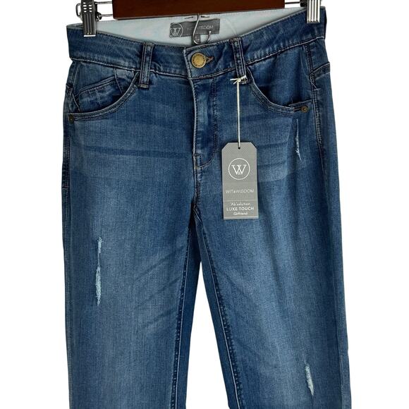 WIT & WISDOM LUXE TOUCH GIRLFRIEND JEANS IN MEDIUM WASH NWT WOMEN'S SIZE 0 - Picture 3 of 14